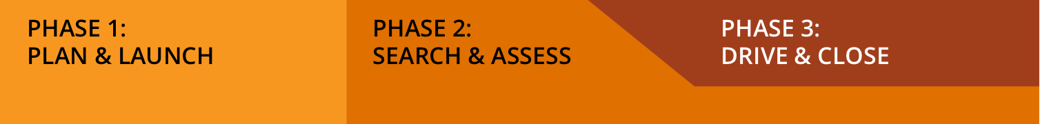 Graphic showing On-Ramps' process. There are three phases, with Phase 2 continuing throughout the duration of Phase 3.