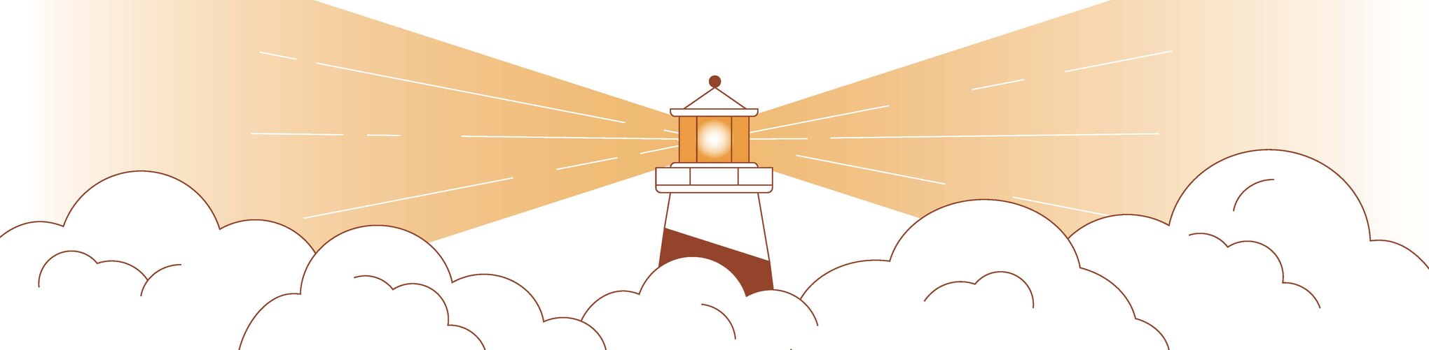 Lighthouse in the background with light shining through clouds in the foreground.