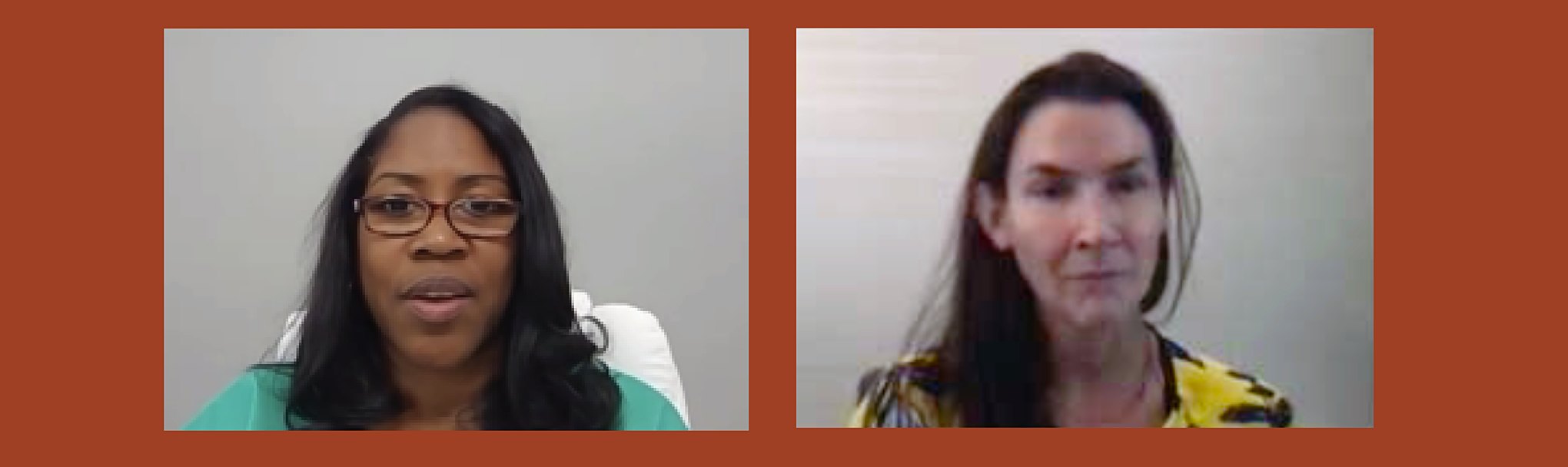 Sarah Grayson and Nyisha Holliday discuss via video conference